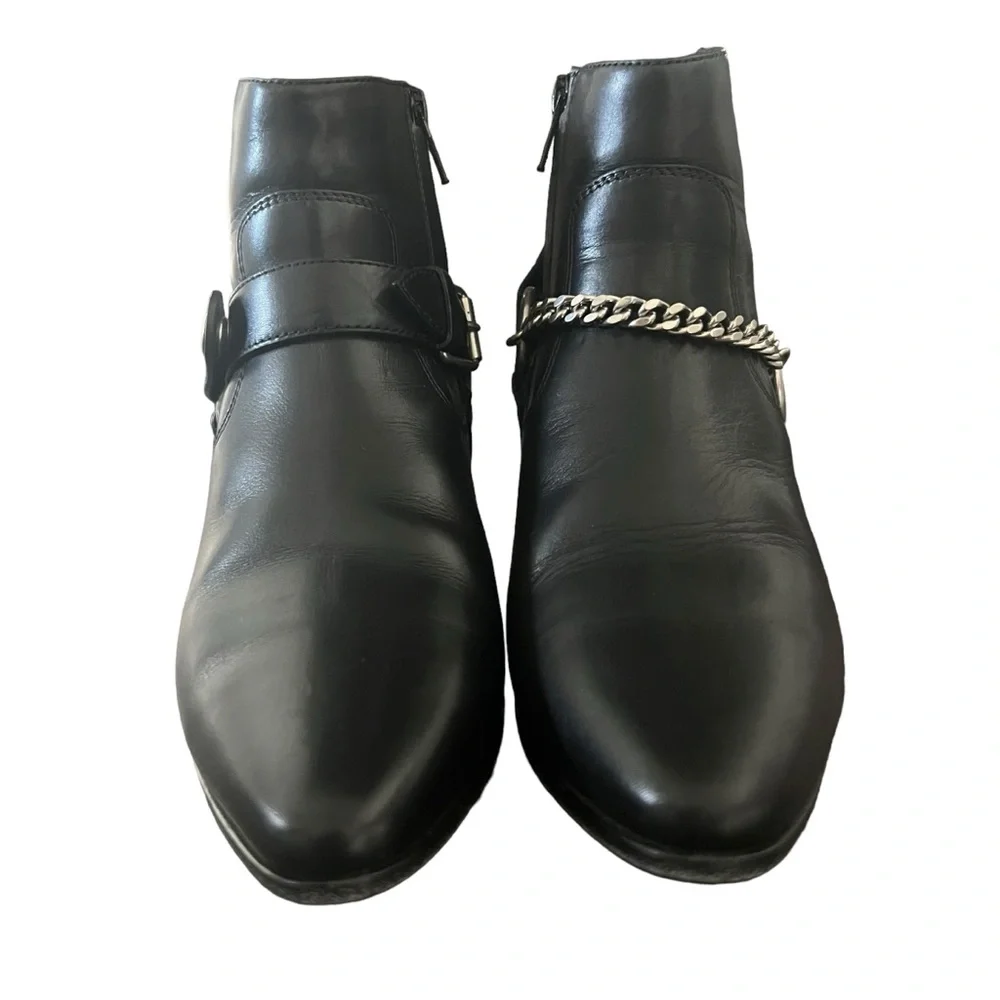 Saint Laurent Black Leather Western Chain Ankle Boots - Picture 6 of 16